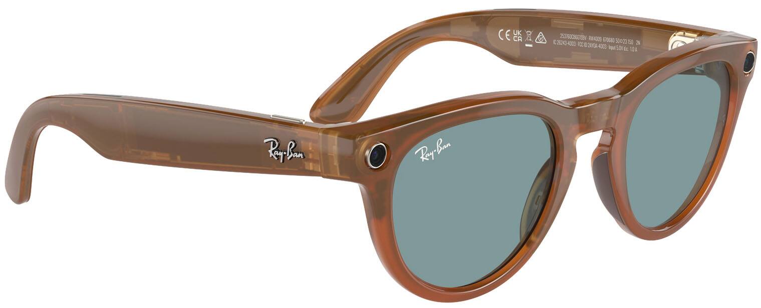 Alt View 17. Ray-Ban Meta - Headliner Smart Glasses with Meta AI, Audio, Photo, Video Compatibility -  Blue Lenses - Shiny Caramel.