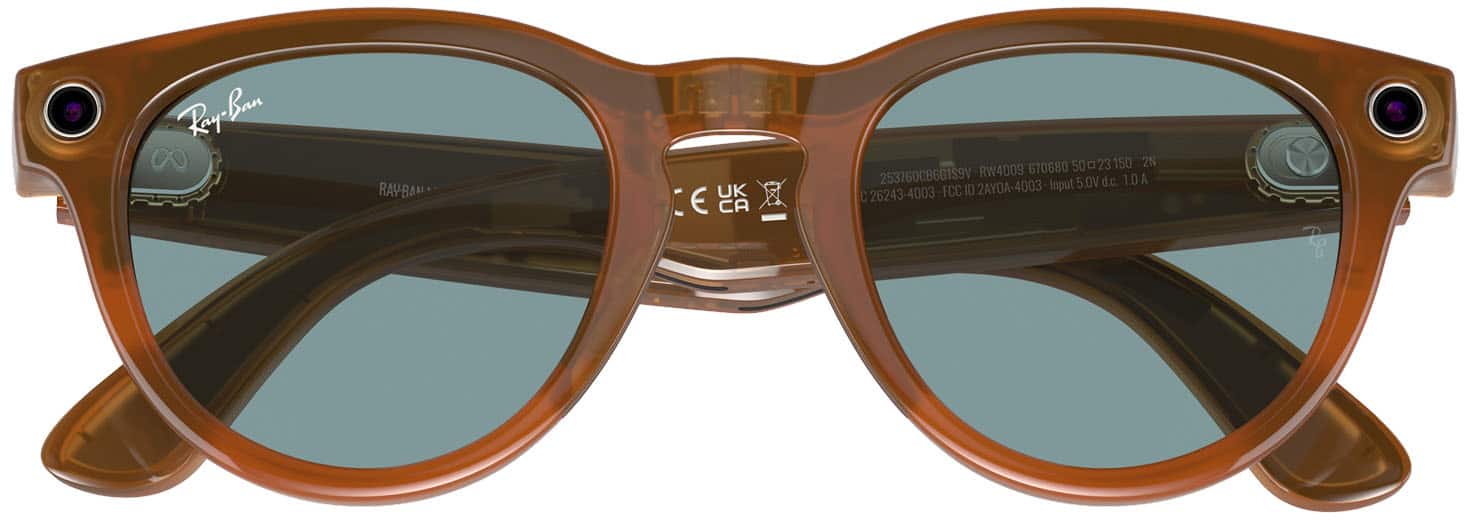 Alt View 20. Ray-Ban Meta - Headliner Smart Glasses with Meta AI, Audio, Photo, Video Compatibility - Blue Lenses - Shiny Caramel.