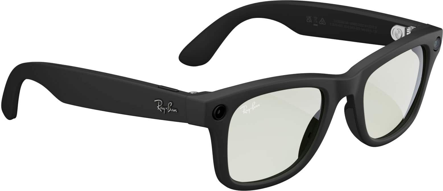 The image features a pair of black sunglasses with a white lens. The sunglasses are designed by the brand Ray-Ban and are displayed in a white background. The sunglasses have a sleek and modern appearance, making them an attractive choice for those looking for stylish eyewear.