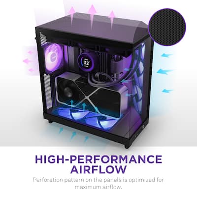 NZXT H6 Flow RGB ATX Mid Tower PC Case with Dual Chamber Black CC NZXT H6 Flow RGB ATX Mid Tower PC Case with Dual Chamber Black CC
