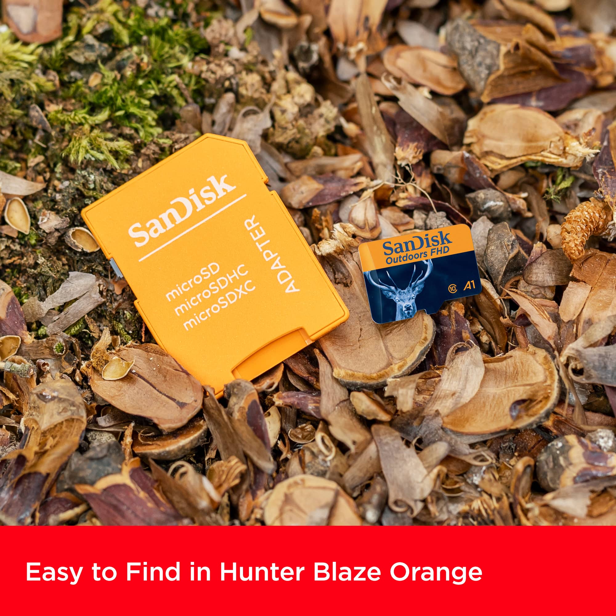 SanDisk microSD ADAPTER microSDXC SanDisk FHD Outdoors @ A1 Easy to Find in Hunter Blaze Orange