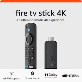 Amazon - Fire TV Stick 4K streaming device, includes support for Wi-Fi 6, Dolby Vision/Atmos, free & live TV - Black