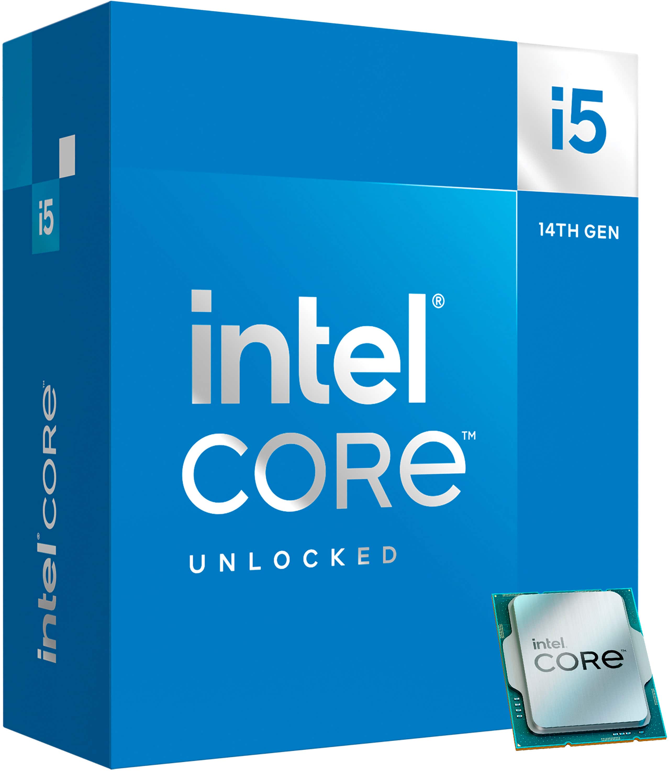 The text on the image is grouped and corrected as follows:
"Intel Core i5 14th Gen Unlocked"