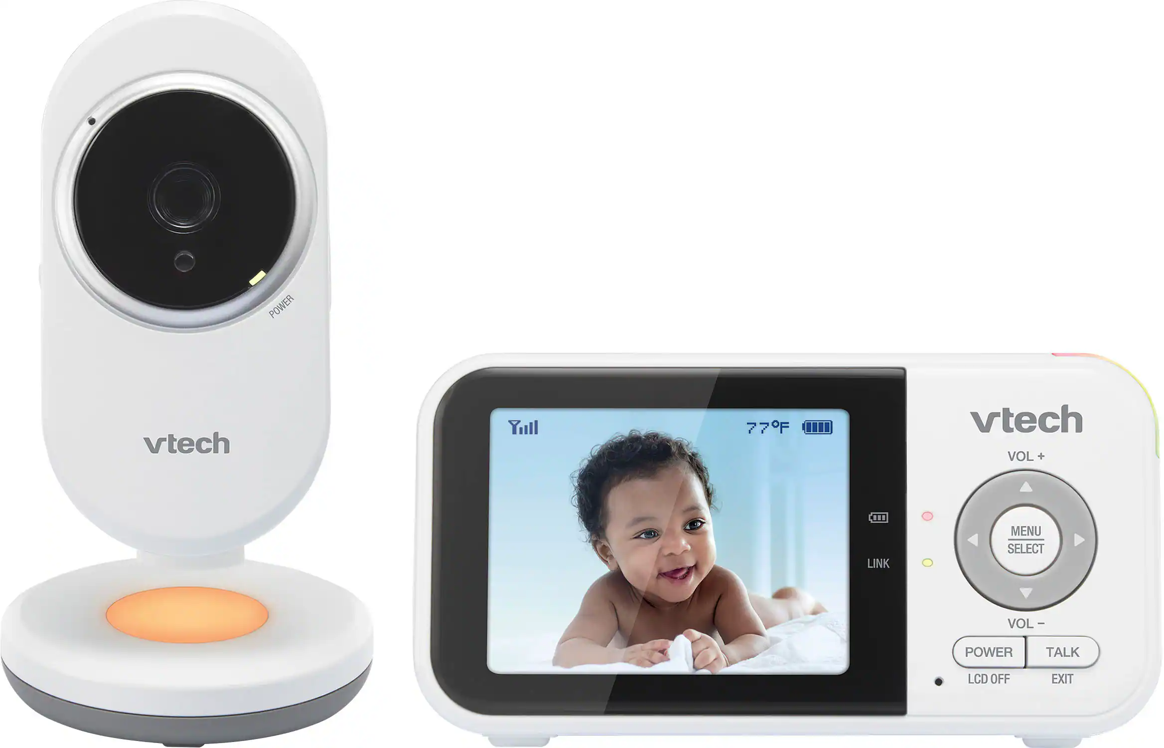 Front. VTech - 2.8” Digital Video Baby Monitor with Night Light - White.