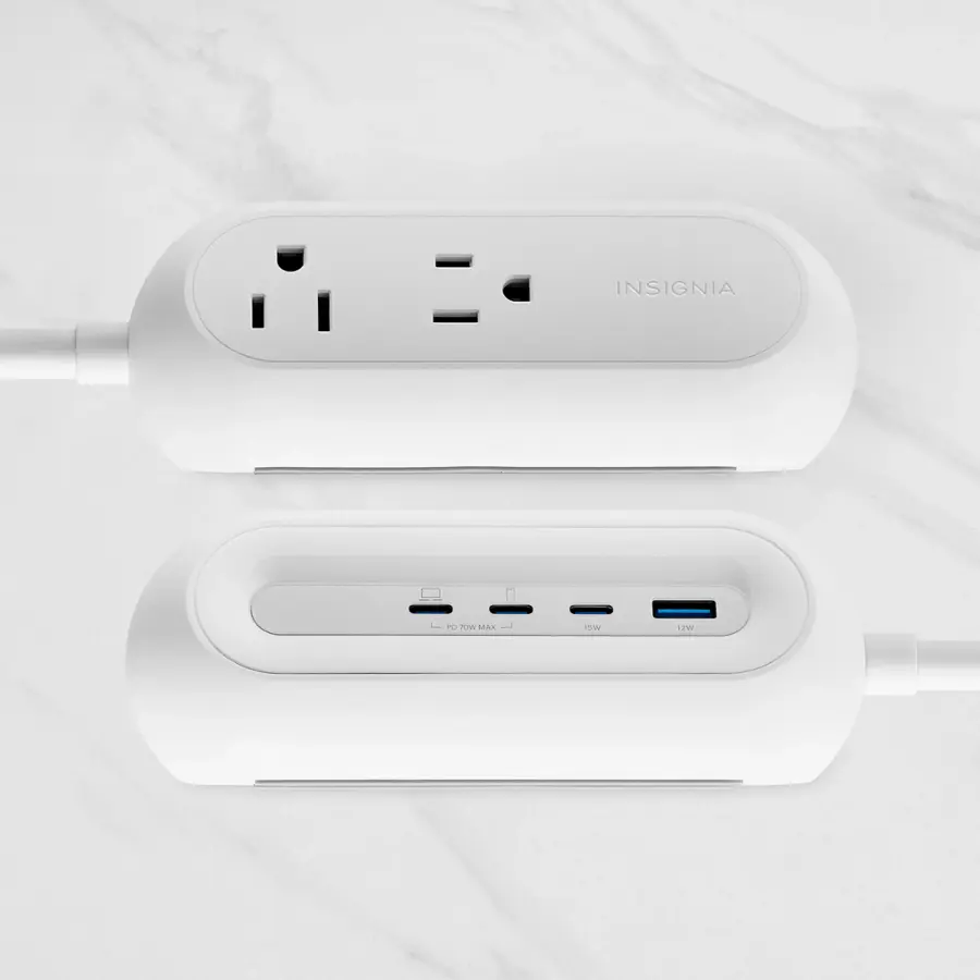 Alt View 18. Insignia™ - 6-in-1 70W Charging Station with 2 AC outlets, 3 USB-C and 1 USB ports for laptops, tablets, smartphones and more - White.