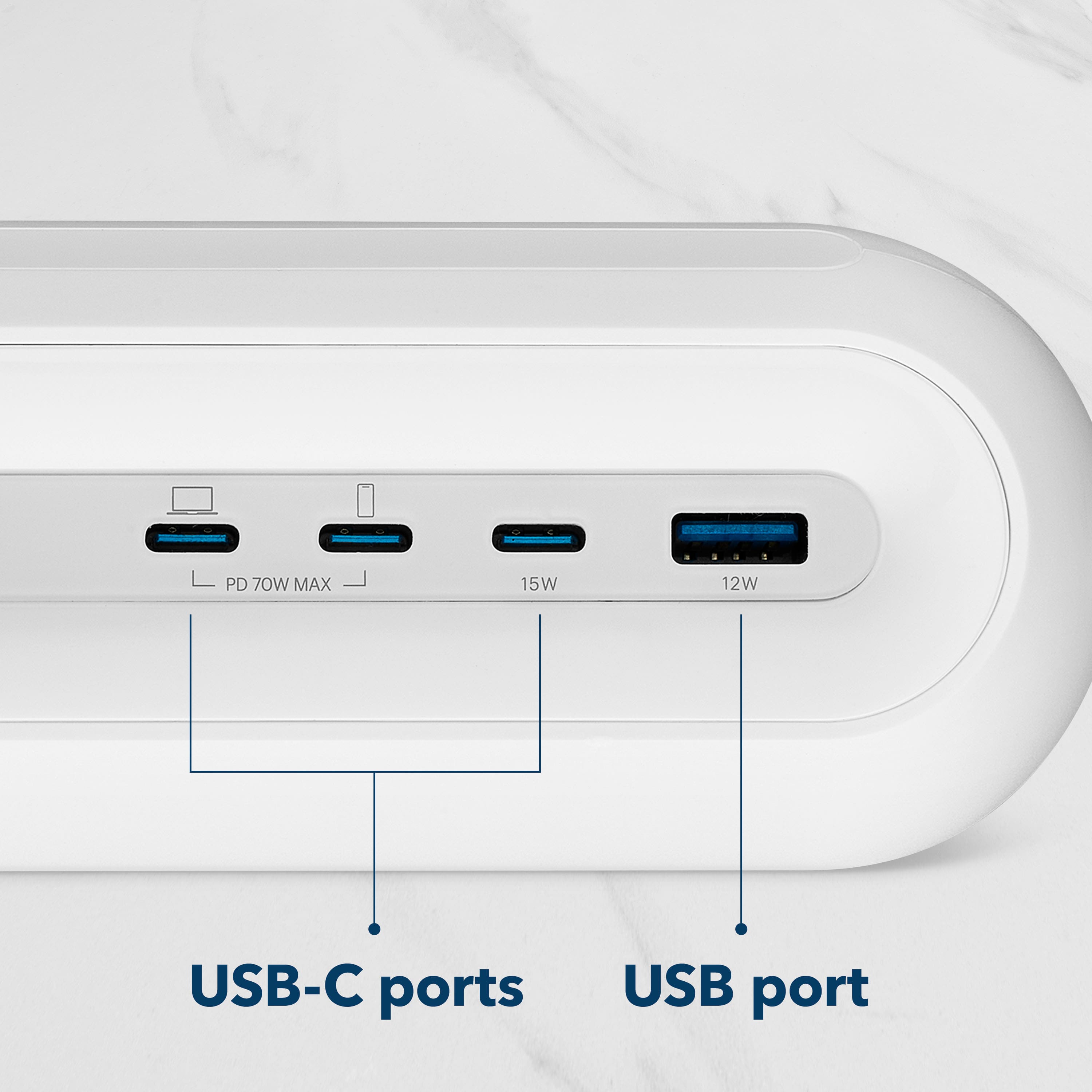 Alt View 23. Insignia™ - 6-in-1 70W Charging Station with 2 AC outlets, 3 USB-C and 1 USB ports for laptops, tablets, smartphones and more - White.