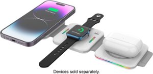 INTELLI - Foldable 3-in-1 Wireless Charger with Magnetic Phone, Watch, and Headphone Charging - White - Front_Zoom