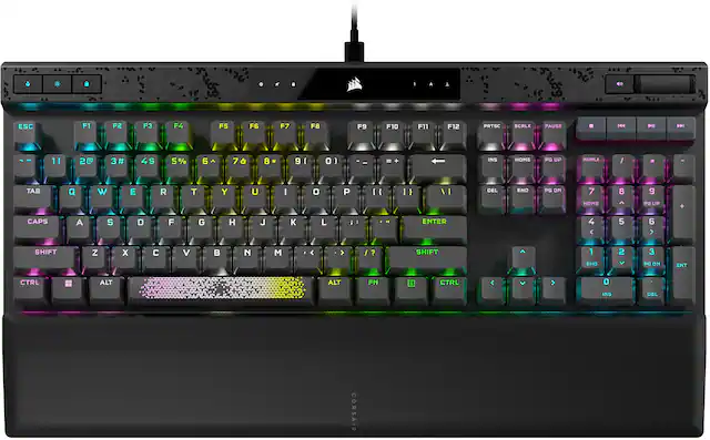 Front. CORSAIR - K70 MAX RGB Magnetic-Mechanical Gaming Keyboard with PBT Double-Shot Keycaps - Steel Gray.