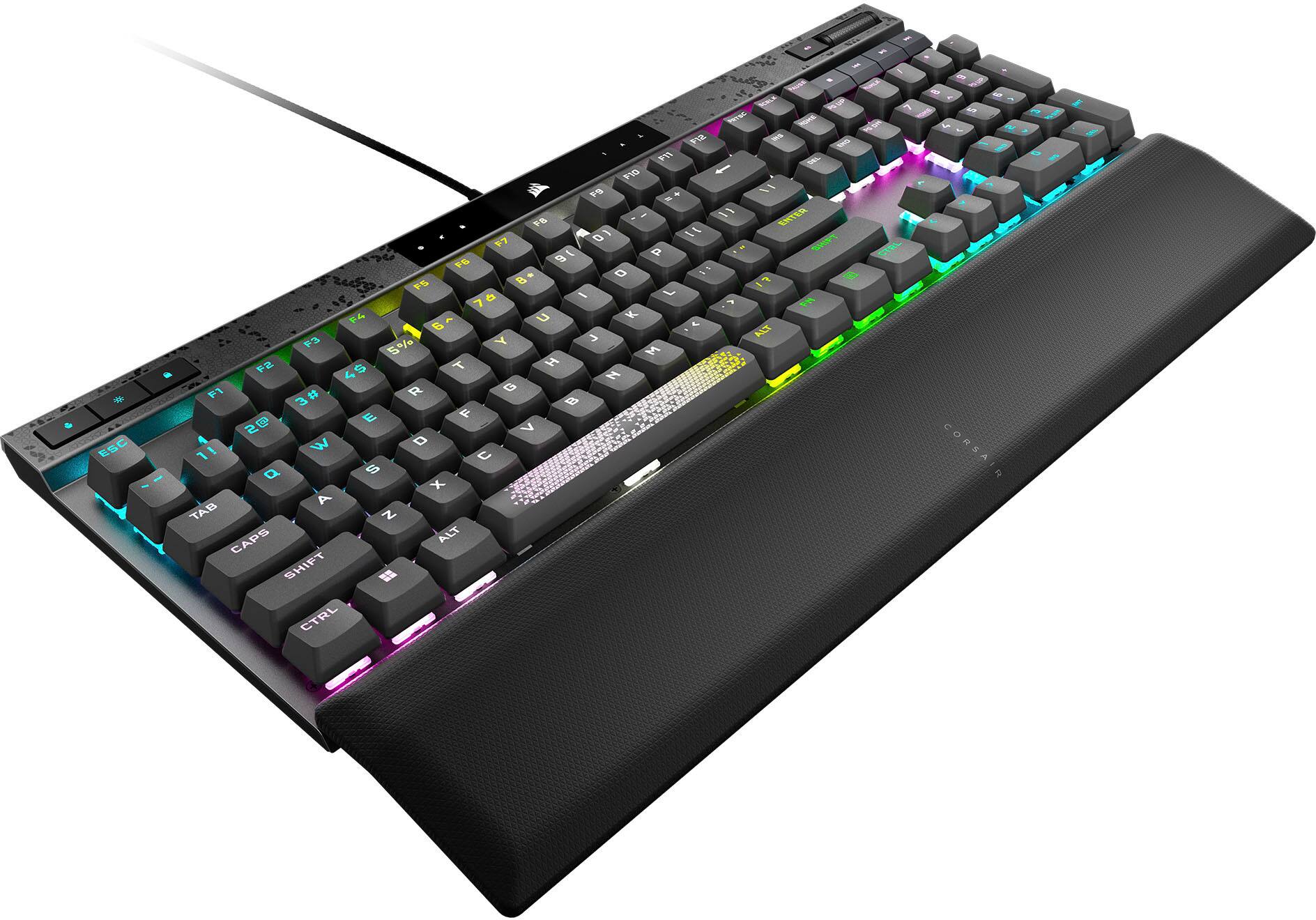Left. CORSAIR - K70 MAX RGB Magnetic-Mechanical Gaming Keyboard with PBT Double-Shot Keycaps - Steel Gray.