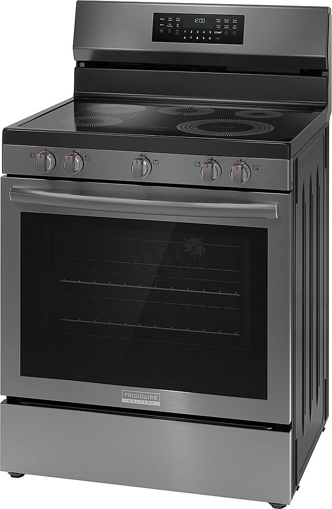 Angle. Frigidaire - Gallery 5.3 Cu. Ft. Freestanding Electric Total Convection Range - Black Stainless Steel.