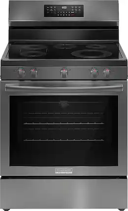 Front. Frigidaire - Gallery 5.3 Cu. Ft. Freestanding Electric Total Convection Range - Black Stainless Steel.
