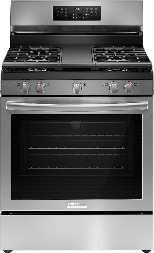 Front. Frigidaire - Gallery 5.1 Cu. Ft. Freestanding Gas Total Convection Range with Self Cleaning - Stainless Steel.