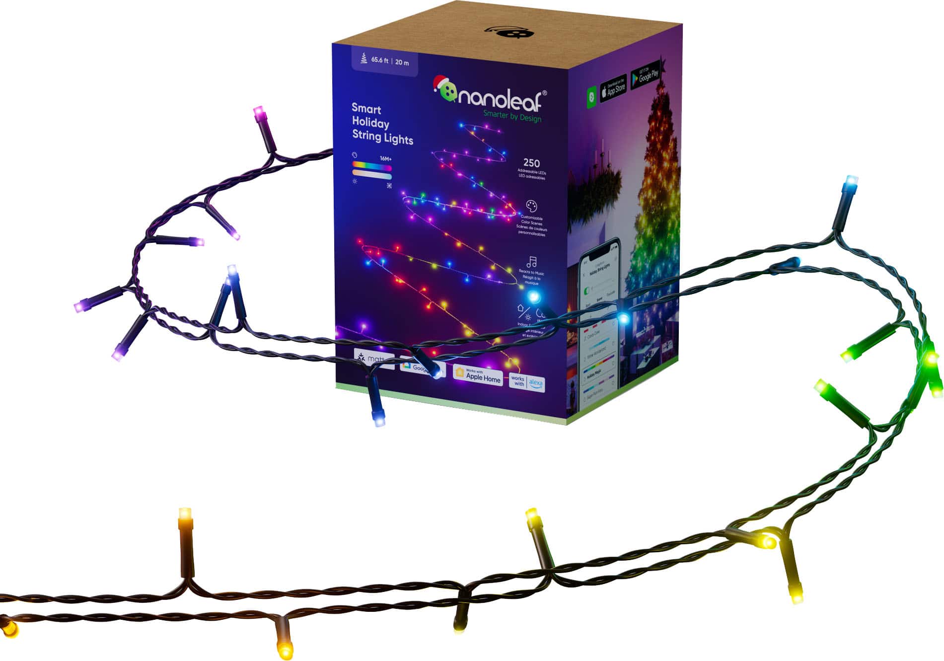Nanoleaf - Essentials Matter 20m (65.6 ft.) Smart Holiday String Lights - White and Color RGB Lights with 250 LEDs - Multicolor - Front_Zoom