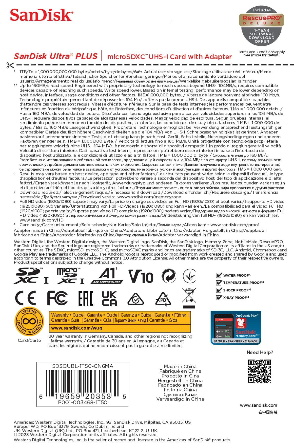 SanDisk Ultra PLUS with Adapter includes SOFTWARE DOWNLOAD. This memory card offers true 16GB storage and is engineered with proprietary technology to reach speeds beyond what is required for compatible devices. The card is designed to pass performance tests and achieve optimal performance in various conditions. The card is compatible with other devices that require high-speed memory cards. The card offers a high-speed write performance, making it ideal for use in digital cameras and other devices.