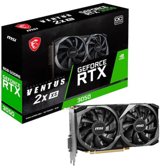 Front Zoom. MSI - NVIDIA RTX 3050 VENTUS 2X XS 8G OC - 8GB GDDR6 - PCI Express 4.0 - Graphics Card - Black.