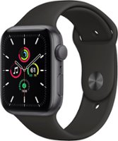 Apple Geek Squad Certified Refurbished Watch SE (GPS) 44mm Space Gray Aluminum Case with Black Sport Band - Space Gray - Front_Zoom