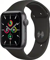 Apple Geek Squad Certified Refurbished Watch SE (GPS) 44mm Space Gray Aluminum Case with Black Sport Band - Space Gray - (2020) - Front_Zoom