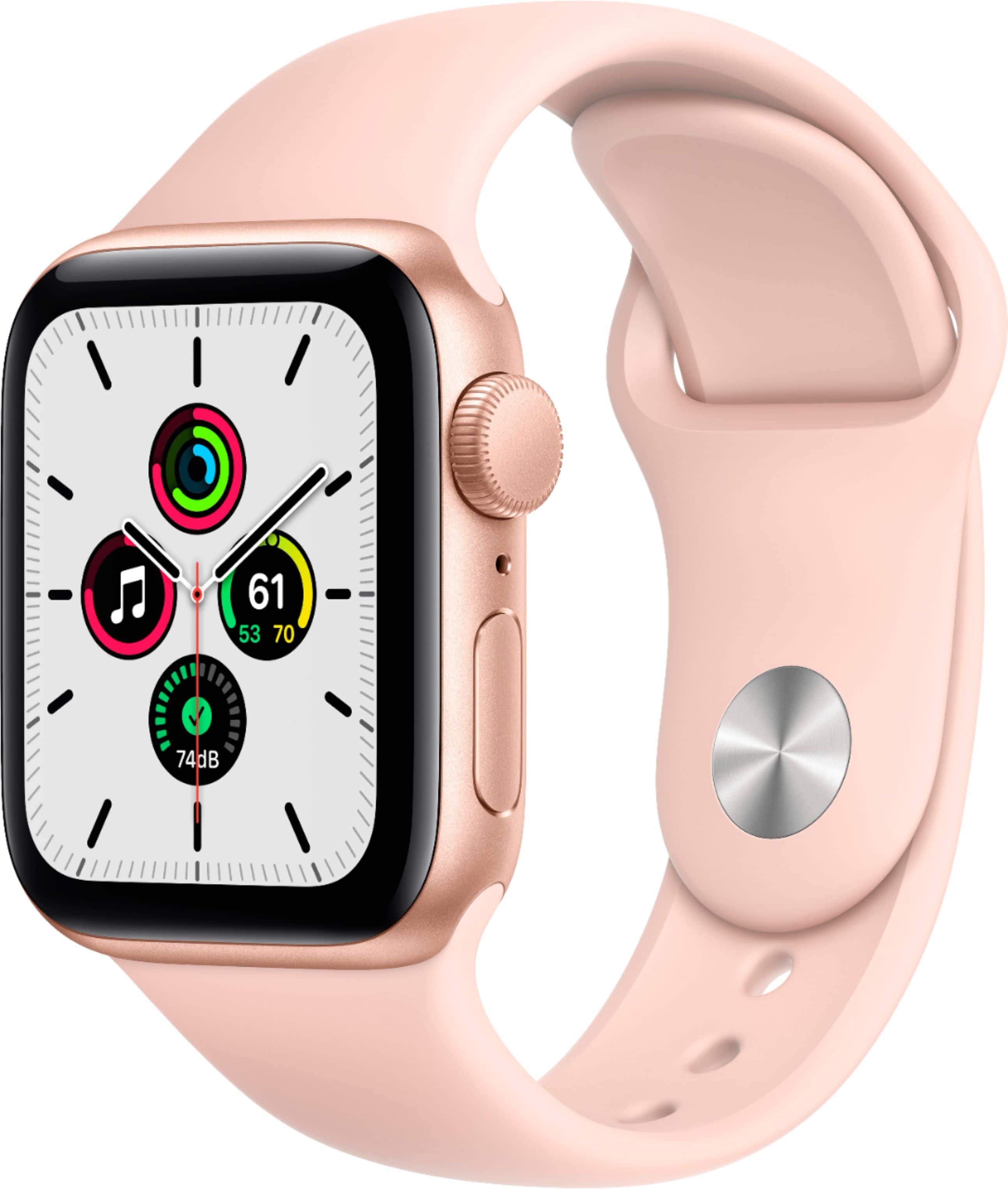Apple Geek Squad Certified Refurbished Watch SE (GPS) 40mm Aluminum Case with Pink Sand Sport Band - Gold - (2020) - Front_Zoom