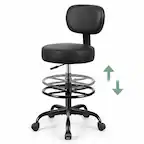 Front. Brick Attic - Drafting Chair with Backrest, PU Leather Adjustable Foot Rest Stool with Wheels for Office Spa Studio Lab Counter Salon - Black.