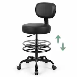 Brick Attic - Drafting Chair with Backrest, PU Leather Adjustable Foot Rest Stool with Wheels for Office Spa Studio Lab Counter Salon - Black