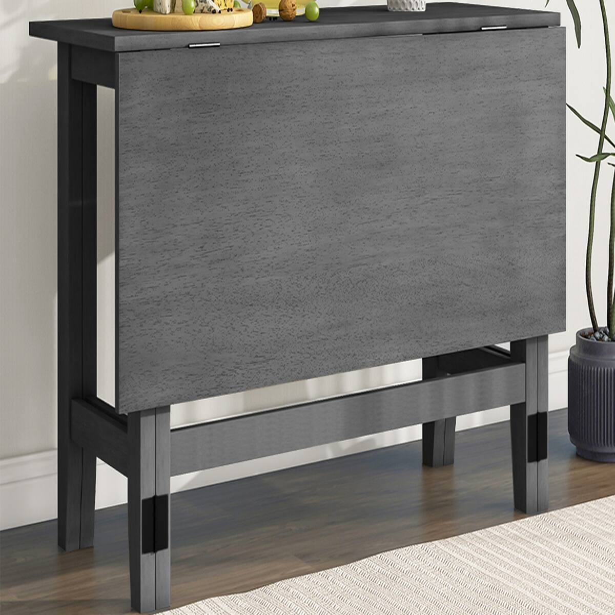 Angle. Loheer - Loheer Gray Farmhouse Dining Table, Extendable Drop Leaf Design for Small Spaces - Gray.