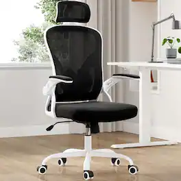 Petrimins - Ergonomic Office Chair with 3-Layered Lumbar Support, Adjustable Headrest, Reclining Desk Chair with Flip-Up Armrests - White & Black