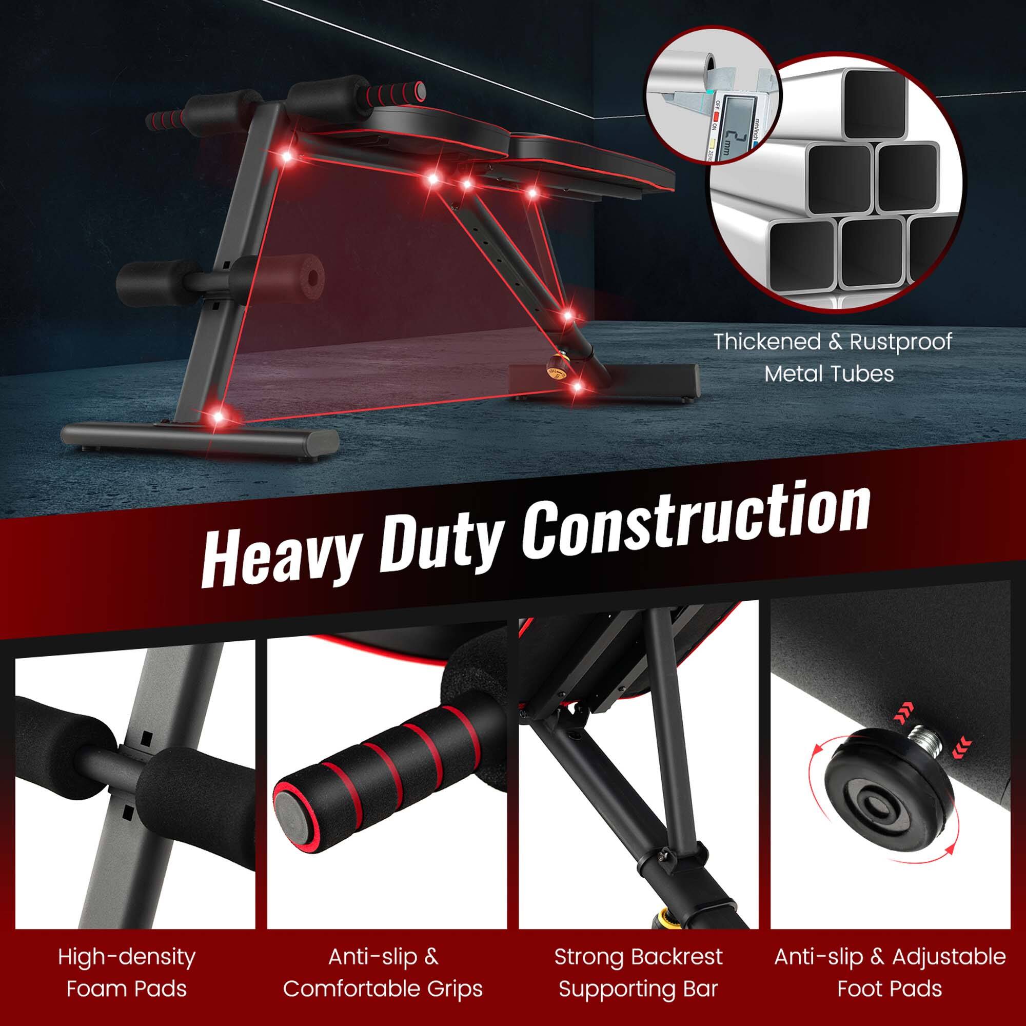 The text on the image is grouped and corrected as follows:
I. Thickened & Rustproof Metal Tubes
Heavy Duty Construction
II. High-density Foam Pads
Anti-slip & Comfortable Grips
Strong Backrest
Anti-slip & Adjustable Supporting Bar
Foot Pads