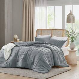 Hivvago - Twin/Twin XL Pleated Pre-Washed Microfiber Comforter Set in Blue Grey - Blue , Grey