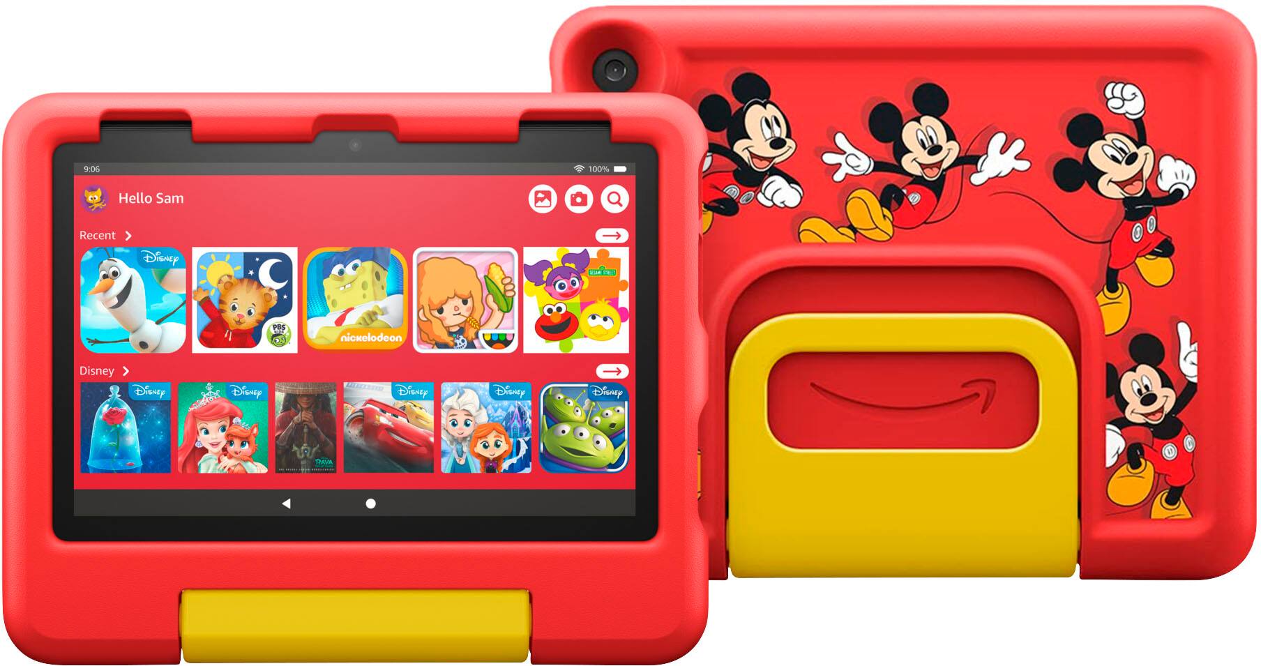 Left. Amazon - Fire HD 8 Kids – Ages 3-7 (2022) 8" HD Tablet 32 GB with Wi-Fi - Disney Mickey Mouse.