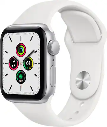 Front. Apple - Geek Squad Certified Refurbished Watch SE (GPS) 40mm Silver Aluminum Case with White Sport Band - Silver.