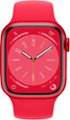 Angle. Apple - Apple Geek Squad Certified Refurbished Watch Series 8 (GPS) 41mm Aluminum Case with (PRODUCT)RED Sport Band - S/M - (PRODUCT)RED.