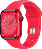 Apple Geek Squad Certified Refurbished Watch Series 8 (GPS) 41mm Aluminum Case with (PRODUCT)RED Sport Band - S/M - (PRODUCT)RED - Front_Zoom