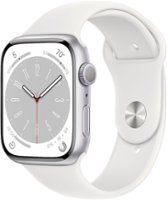 Apple Geek Squad Certified Refurbished Watch Series 8 (GPS) 45mm Aluminum Case with White Sport Band - S/M - Silver - Front_Zoom