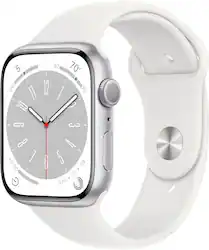 Apple Geek Squad Certified Refurbished Watch Series 8 (GPS) 45mm Aluminum Case with White Sport Band - S/M - Silver - (2022) - Front_Zoom