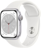 Apple Geek Squad Certified Refurbished Watch Series 8 (GPS) 41mm Aluminum Case with White Sport Band - M/L - Silver - Front_Zoom