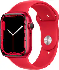 Front. Apple - Geek Squad Certified Refurbished Watch Series 7 (GPS) 41mm Aluminum Case with (PRODUCT)RED Sport Band - (PRODUCT)RED.