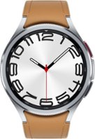 Samsung - BESPOKE Galaxy Watch6 Classic Stainless Steel Smartwatch 47mm BT with D-Buckle Hybrid Eco-Leather Camel Band (M/L) - Silver - Front_Zoom