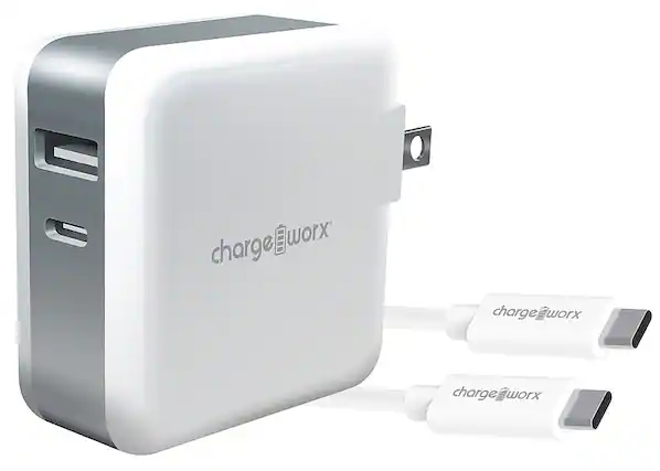 Front. Chargeworx - USB-C Cable and Wall Charger with Power Delivery - White.