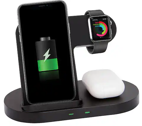 Front. Chargeworx - 3-in-1 Charging Stand for Smartphone, AirPods, and Apple Watch - Black.