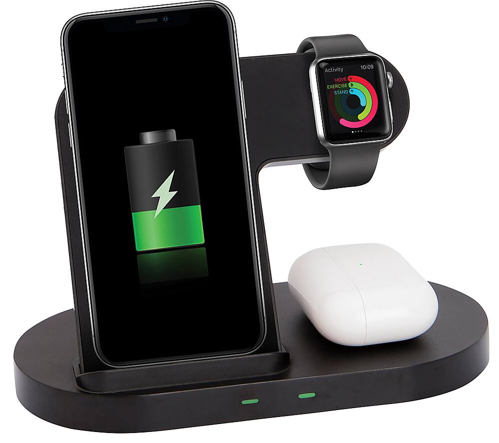 Front. Chargeworx - 3-in-1 Charging Stand for Smartphone, AirPods, and Apple Watch - Black.