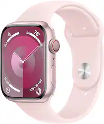 Apple Watch Series 9 (GPS + Cellular) 45mm Pink Aluminum Case with Light Pink Sport Band with Blood Oxygen - M/L - Pink (Verizon) - (2023) - Front_Zoom