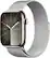 Front. Apple - Apple Watch Series 9 (GPS + Cellular) 45mm Silver Stainless Steel Case with Silver Milanese Loop with Blood Oxygen - Silver.