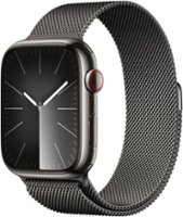 Apple Watch Series 9 (GPS + Cellular) 45mm Graphite Stainless Steel Case with Graphite Milanese Loop w/ Blood Oxygen - Graphite (Verizon) - Front_Zoom