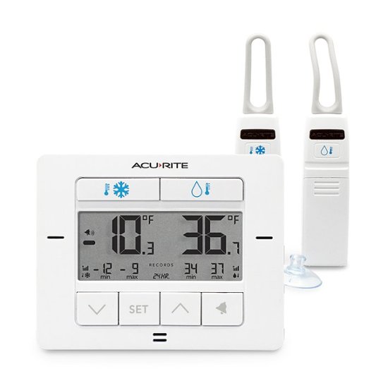 Refrigerator Digital Thermometer, Wireless Indoor Outdoor Thermometer with Remote Sensor Temperature Monitor Gauge with Audible Alarm, Min/Max Record