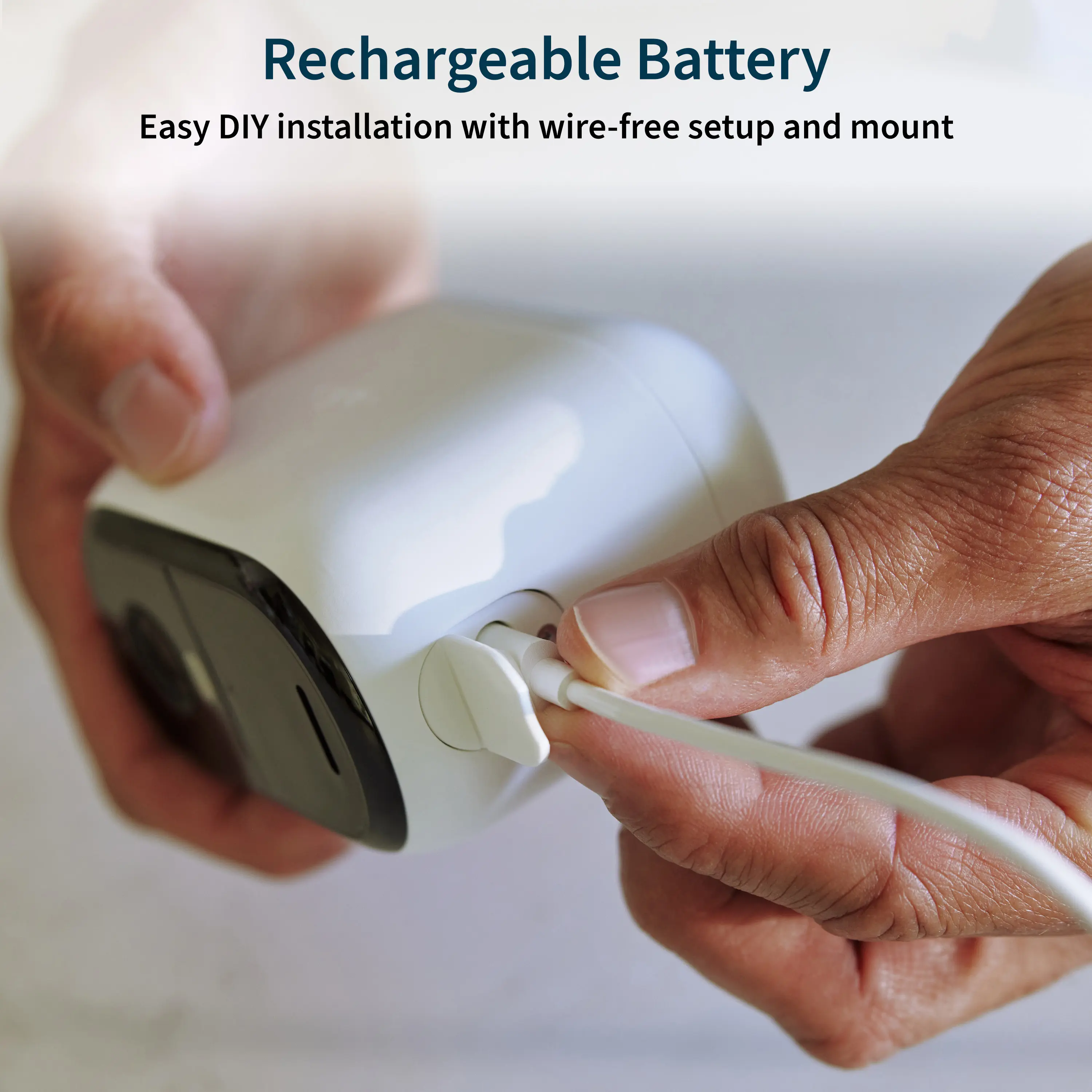 Rechargeable Battery: Easy DIY installation with wire-free setup and mount.