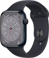 Apple Geek Squad Certified Refurbished Watch Series 8 (GPS) 45mm Aluminum Case with Midnight Sport Band - S/M - Midnight - Front_Zoom