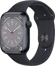 Front. Apple - Geek Squad Certified Refurbished Watch Series 8 (GPS) 45mm Aluminum Case with Midnight Sport Band - S/M - Midnight.