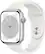 Front. Apple - Apple Geek Squad Certified Refurbished Watch Series 8 (GPS) 45mm Aluminum Case with White Sport Band - M/L - Silver.