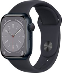 Apple Geek Squad Certified Refurbished Watch Series 8 (GPS) 41mm Aluminum Case with Midnight Sport Band - S/M - Midnight - Front_Zoom