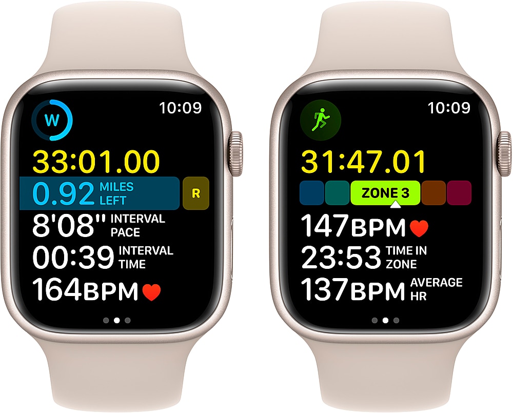 Alt View 4. Apple - Apple Geek Squad Certified Refurbished Watch Series 8 (GPS) 45mm Aluminum Case with Starlight Sport Band - M/L - Starlight.